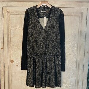Alice + Olivia Deena Silk Trim Blouson Dress NWT Black Size 10